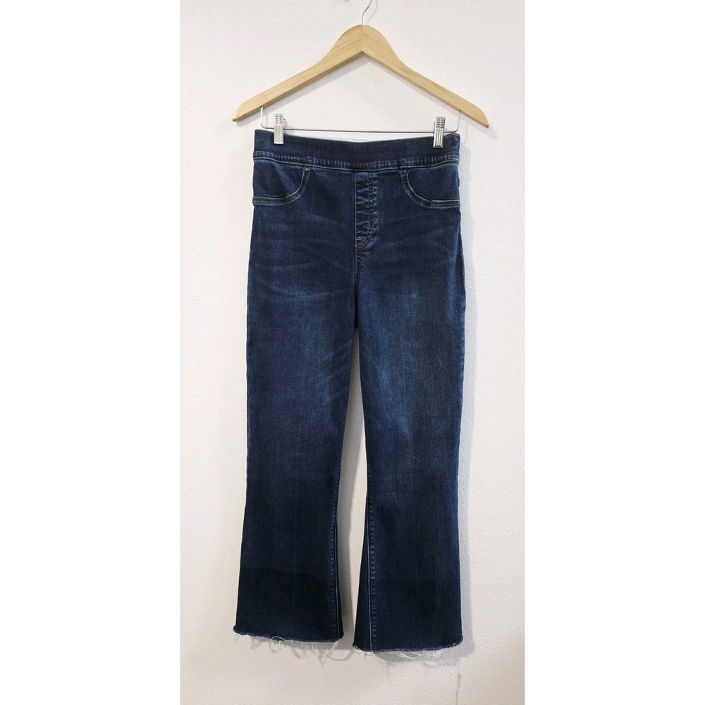 Spanx Cropped Flare Pull On Denim‎ Jeans Women's Size Medium Blue Wash